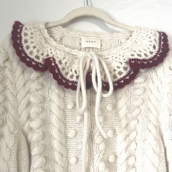 DOEN Rare Valentina Alpaca Peter Pan Collar Pom Pom Pullover Sweater Size XL - Picture 8 of 16